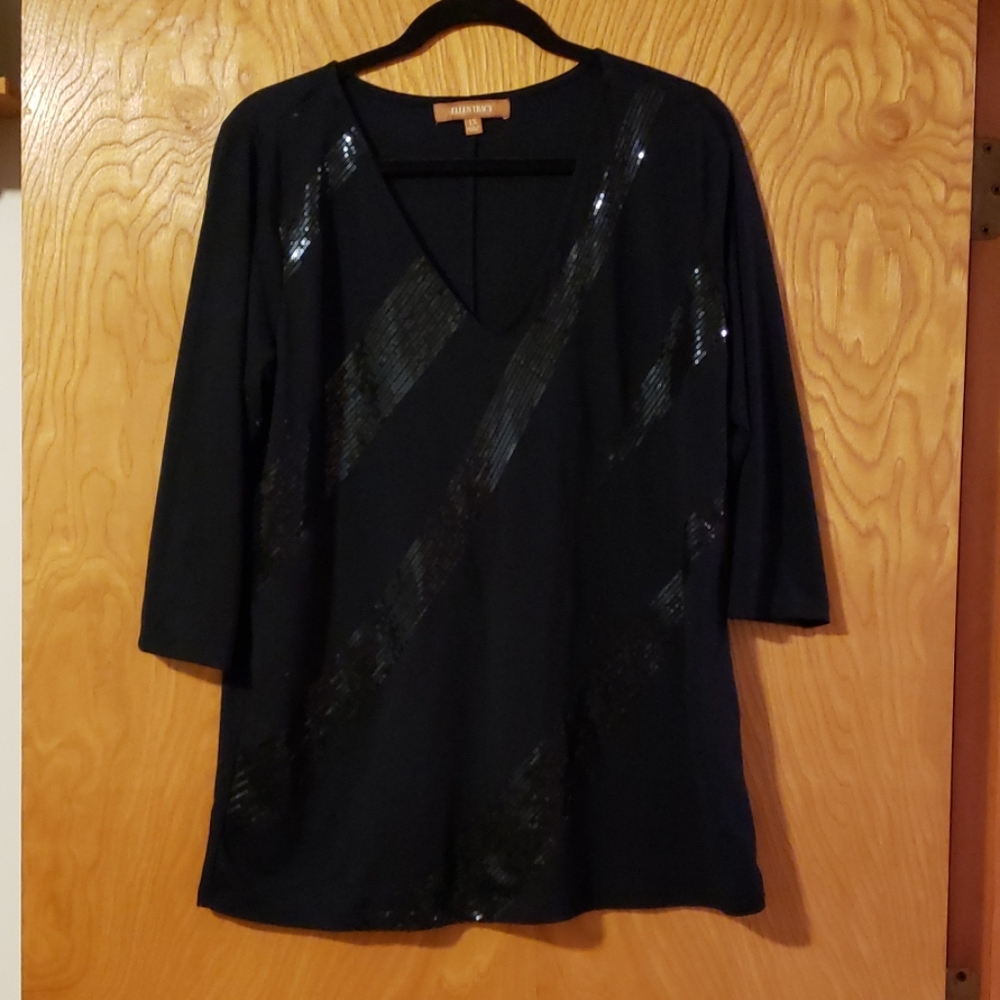 Ellen Tracy Elegant Black Top With Embellishments